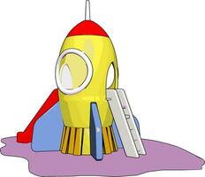 Yellow rocket toy, illustration, vector on white background.
