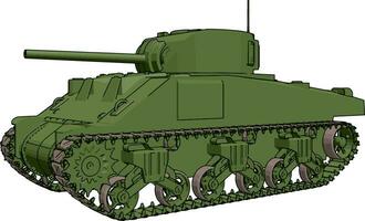 Green military tank, illustration, vector on white background.