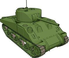 Green military tank, illustration, vector on white background.