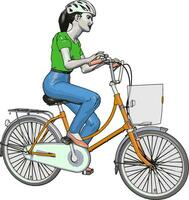 A female cyclist vector or color illustration