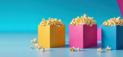 AI Generative, January 19, National Popcorn Day in the USA, colorful popcorn boxes photo