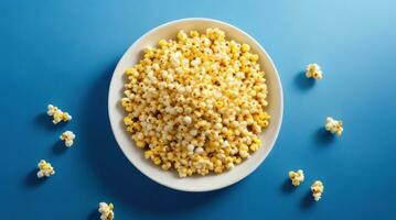 AI Generative, January 19, National Popcorn Day in the USA, popcorn in a plate, top view photo