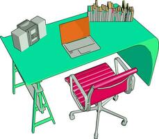 Desk chair with table vector or color illustration