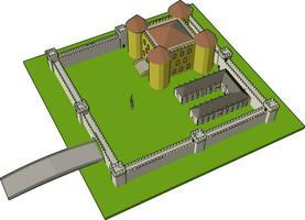 Medieval castle with fortified wall and towersand bridge vector illustration on white background