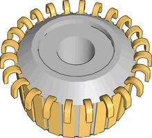 Simple vector illustration on white background of a grey and yellow gear wheel