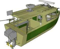 3D vector illustration on white background of a green military boat