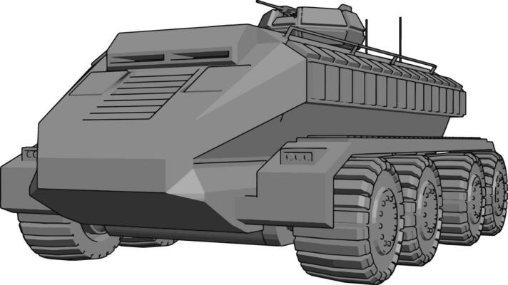 3D vector illustration on white background of a gray armoured military vehicle