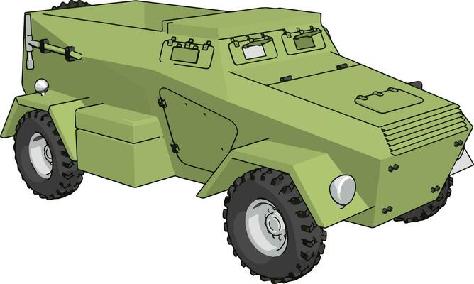 3D vector illustration on white background of a green armoured military vehicle