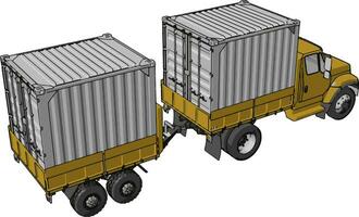 Simple vector illustration of an yellow container truck with trailer white background