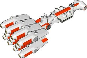 White and red fantasy spaceship vector illustration on white background
