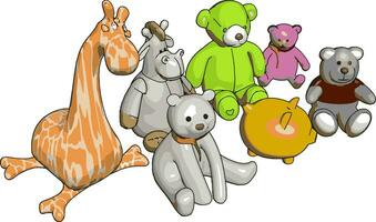 Various stuffed toy animals vector illustration on white background