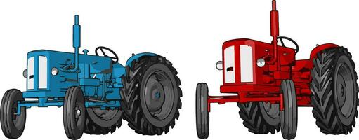 Blue and red tractor vector illustration on white background