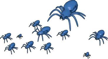 arañas azules 3d, ilustración, vector sobre fondo blanco.