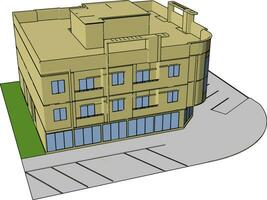 Complex building, illustration, vector on white background.