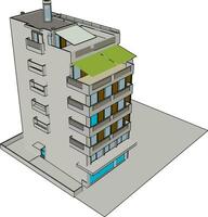 Residential building, illustration, vector on white background.