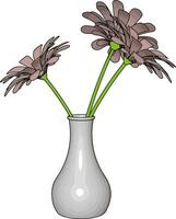 White vase with flowers, illustration, vector on white background.