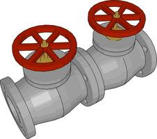 Double red ball valve, illustration, vector on white background., illustration, vector on white background.