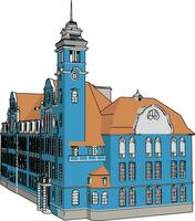 Blue castle, illustration, vector on white background.