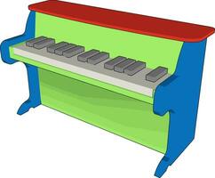 Green piano toy, illustration, vector on white background., illustration, vector on white background.