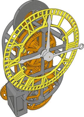 Clock mechanism, illustration, vector on white background.
