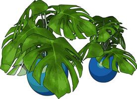 Green plants in pot, illustration, vector on white background.