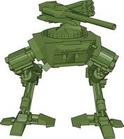 Green war robot, illustration, vector on white background.