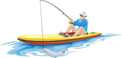 Vector of man fishing on boat.