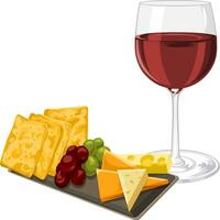 vector de rojo vino con queso, Galleta y uvas.