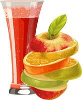 Vector of sliced fruit and glass of mocktail.