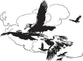 The Ravens coming home, vintage engraving. vector