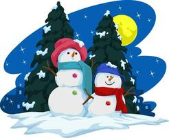 Vector of two snowmen and christmas tree.