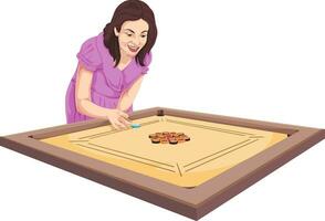 Vector of woman playing carom game.