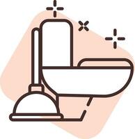 Cleaning toilet plunger, icon, vector on white background.