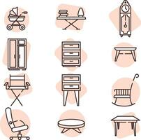 Furniture icon set, icon, vector on white background.