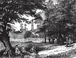 View of Phoenix Park, vintage engraving. vector