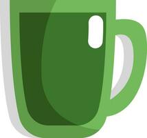 Green tea in green cup, icon, vector on white background.