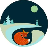 Sleeping fox vector or color illustration