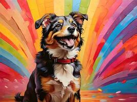 Happy dog with colorful background ai generate photo