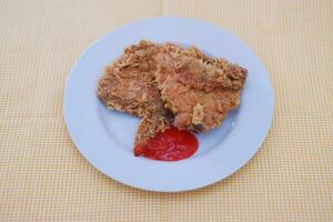 Crispy fried chicken on a plate with sauce, stock photo