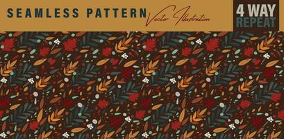 Seamless floral repeat pattern in Autumn color palette. Four-way-repeat vintage pattern for fabric, book cover design, wrapping paper, bags, vintage backgrounds etc vector
