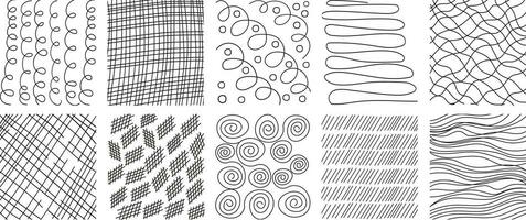 Collection of hand drawn a seamless vector background with sketchy dots.Vector scribbles, grid with irregular,horizontal and wavy strokes,doodle patterns.