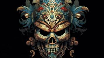 tribal skull infuse, digital art illustration, Generative AI photo