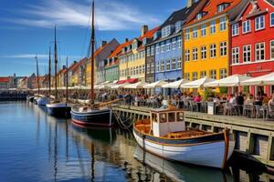 nyhavn es uno de el más popular turista destinos en Copenhague, Dinamarca, nyhavn, Copenhague, Dinamarca, ai generado foto