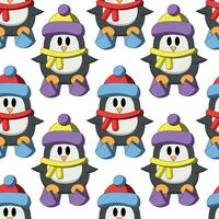 Seamless pattern with Cute Penguin with skiing vector