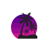 Retro palm tree with ,ulticolored sun shine png