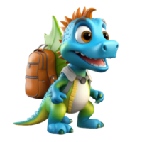 Cute cartoon dinosaur with school bag png transparent background