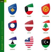 Rugby flag collection. Rugby icon with flag of 9 countries. vector