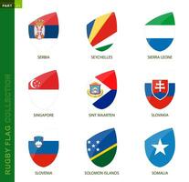 Rugby flag collection. Rugby icon with flag of 9 countries. vector