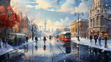 Stock painted image of a snowing winter at London, England, UK. photo