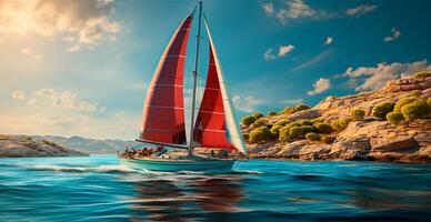 Modern yacht sailing on the sea, sailing yacht - AI generated image photo